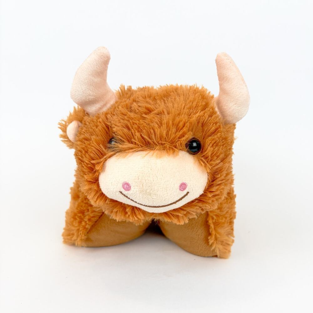 Pillow Pets PeeWees Highland Cow Plush Folding Pillow Stuffed Animal Brown 12"